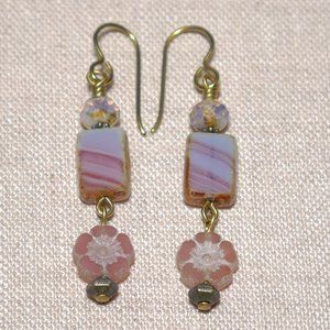 Hand Crafted Handmade Earrings Pink Czech Glass Long Beaded Earrings